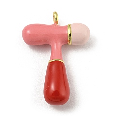 Letter T Латунь эмаль подвески, долговечный, без кадмия и без свинца, реальный 18 k позолоченный, буквенное очарование, Письмо T, 23.5x16.5x6 мм, отверстие : 1.6 мм