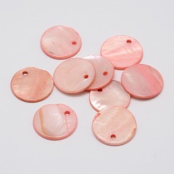 Фламинго Окрашенные естественно плоские круглые раковины кулон, фламинго, 20x2 мм, отверстие : 2 мм
