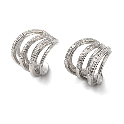 Platinum Brass Micro Pave Clear Cubic Zirconia Cuff Earrings for Women, Multilayer Arc, Platinum, 15x15mm