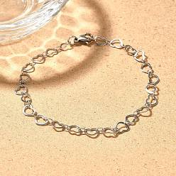 Нержавеющая Сталь Цвет Устойчивые к потускнению 304 браслеты из нержавеющей стали в форме сердца, с карабин-лобстерами , цвет нержавеющей стали, 7-7/8 дюйм (200 мм)