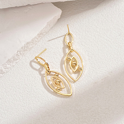 Horse Eye Серьги-гвоздики из нержавеющей стали, реальный 18 k позолоченный, лошадиный глаз , 40x13 мм