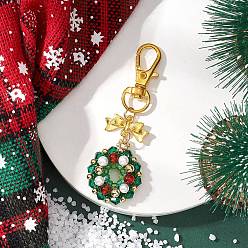 Золотой Рождественский венок натуральный сердолик и стекло и ракушки жемчуг и бисер подвеска украшения, с сплава шарнирного когтя омара застежками, золотые, 75 мм