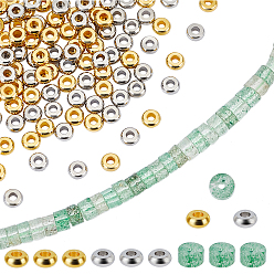 Mixed Color Brass Spacer Beads and Natural Green Strawberry Quartz Beads Strand, Mixed Color, Brass Beads: 4x1.9mm, Hole: 1.2mm