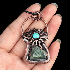 Флюорит Природного флюорита подвески, латунные солнечные подвески, Красная медь, 38~50 мм