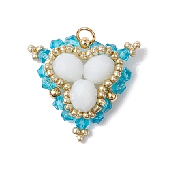 Темно-Голубой Стеклянные бусины треугольные подвески, со стеклянными и латунными бусинами и настоящим 18позолоченным 304нержавеющим стальным соединительным кольцом, глубокое синее небо, 26x28x8 мм, отверстие : 3 мм