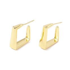 Настоящее золото 18K Прямоугольные серьги-гвоздики из латуни с реечным покрытием, полукруглые серьги для женщин, без кадмия и без свинца, реальный 18 k позолоченный, 20x19.5x7 мм, штифты : 0.8 мм