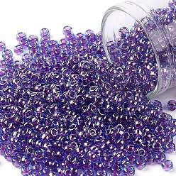 (252) Inside Color Aqua/Purple Lined TOHO Round Seed Beads, Japanese Seed Beads, (252) Inside Color Aqua/Purple Lined, 8/0, 3mm, Hole: 1mm, about 1110pcs/50g