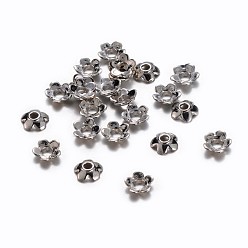 Platine De style tibétain chapeaux de fleurs de perles, sans plomb et sans cadmium, platine, 6.5x6.5x2mm, Trou: 2mm