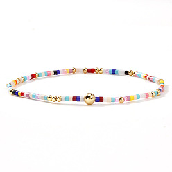Разноцветный Богемные браслеты из стеклянного бисера и латуни на эластичной основе для женщин., колонка, красочный, 6.50 дюйм (16.5 см)