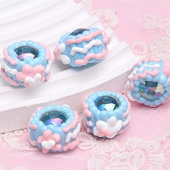 Светло-Голубой Непрозрачные акриловые бусины, бусины ручной работы, Эмаль стиле, рондель, Небесно-голубой, 18~23 мм