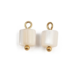 Настоящее золото 18K Подвески-колонны из натуральных ракушек, с 304 петлями из нержавеющей стали, цвет морской раковины, ионное покрытие (ip), реальный 18 k позолоченный, 10.5~12x6~6.5 мм, отверстие : 1.6~2.5 мм