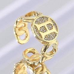 Letter H Открытые манжеты из латуни с микропаве и прозрачным цирконием для женщин, буквы, стойки покрытие, долговечный, без кадмия и без свинца, реальный 18 k позолоченный, Письмо ч, 11.5 мм