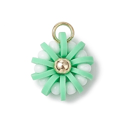 Аквамарин Подвески из полимерной глины, стеклянных семян и латуни ручной работы, цветок, с 304 кольцами из нержавеющей стали, аквамарин, 15x14x6 мм