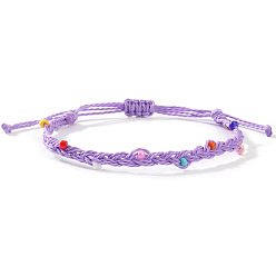 Лиловый Стеклянные бусины плетеные браслеты из бисера, Браслеты из плетеного волоконного шнура для женщин, рондель, сирень, 11.02 дюйм (28 см)