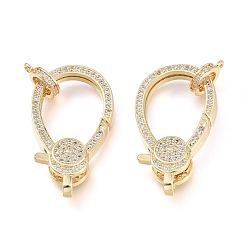 Настоящее золото 18K Латунная застежка-клешня с микропейвом из прозрачного кубического циркония, с поручнями/трубчатыми поручнями, долговечный, реальный 18 k позолоченный, 30.5x17.5x6 мм, отверстие : 2.7 мм