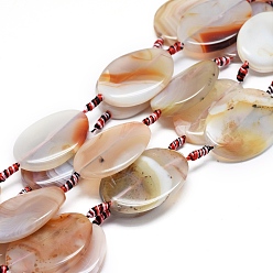 Фора Натуральный полосатый агат / полосатые агатовые бусы, окрашенная и подогревом, витых овальных, оранжевые, 39~41x29~31x5~7 мм, отверстие : 1.8 мм, около 8 шт / нитка, 15.94 дюйм (40.5 см)