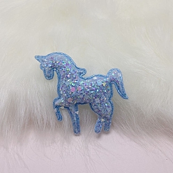 Steel Blue Unicorn PVC Paillette Cabochons, DIY for Hair Accessories, Steel Blue, 60x55mm