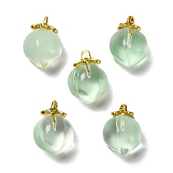 Бледно-Зеленый Стеклянные подвески, персик, с золотой эмали сплава выводов, два тона, бледно-зеленый, 17x11.5 мм, отверстие : 1.4 мм