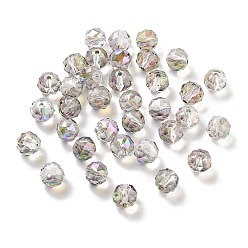 Светло-серый Гальванические круглые стеклянные бусины, с половиным покрытием цвета радуги, граненые, светло-серый, 8 мм, отверстие : 1.4 мм