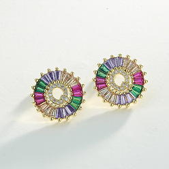 Letter Q Серьги-гвоздики из латуни с разноцветными кубическими цирконами, плоско-круглые, золотые, Буква Q, 16x16 мм