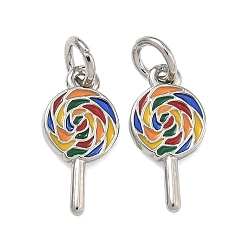 Платина Латунь эмаль подвески, леденцы прелести, долговечный, стойки покрытие, без свинца и без кадмия, платина, 14.5x7.5x1.5 мм, Перейти кольцо: 5.5x0.8 мм, 3.2 мм внутренним диаметром