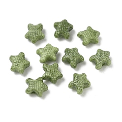 Olive Drab Vintage Handmade Porcelain Beads, Fancy Antique Glazed Porcelain, Textured Starfish, Olive Drab, 10x11.5x6mm, Hole: 1.8mm