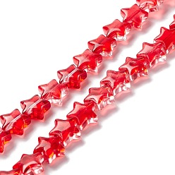 Красный Прозрачный стеклянный бисер нить, звезда, красные, 10x10x4 мм, отверстие : 0.8 мм, около 40 шт / нитка, 13.39~14.17 дюйм (34~36 см)