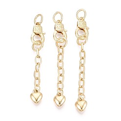 Настоящее золото 18K Удлинитель цепи, железные звенья с латунными подвесками и застежками-лобстерами, без кадмия и без свинца, сердце, реальный 18 k позолоченный, 63~73 мм, застежка : 17x10x4 mm, продлить цепочку: 45~55мм, Перейти кольцо: 8x1 мм, внутренний диаметр: 6 мм