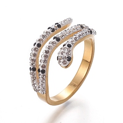 Золотой 304 палец кольца из нержавеющей стали, с полимерной глиной горный хрусталь, змея, кристалл и струя, золотые, Размер 6~9, 16~19 мм