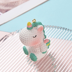 Средний Аквамарин Подвески из смолы, единорог, с золотой гальванической железной фурнитурой, средний аквамарин, 55x35 мм