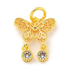 Real 18K Gold Plated Brass Cubic Zirconia Pendants, with Jump Ring, Long-Lasting Plated, Lead Free & Cadmium Free, Butterfly Charms, with Jump Ring, Real 18K Gold Plated, 17x14x2.5mm, Hole: 4mm