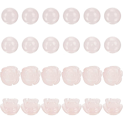 Rose Quartz 24Pcs 2 Style Natural Rose Quartz Beads, Round & Rose, 12pcs/style