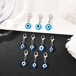 Темно-Голубой 10 шт. подвесные украшения ручной работы от сглаза в виде лэмпворка, с карабин-лобстерами , плоско-круглые, платина, глубокое синее небо, 29~30 мм