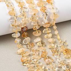 Цитрин Природный цитрин бисер нитей, чип, с подогревом, с бисером, 8~20x3~8x3~6 мм, отверстие : 1 мм, около 54~56 шт / нитка, 15.35~15.75'' (39~40 см)