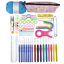 Mixed Color DIY Crochet Tool Sets, including Aluminum Crochet Hooks Needles, Plastic Locking Stitch Marker, Tape Measure, Needle, Storage Bag, Mixed Color, 13.5cm