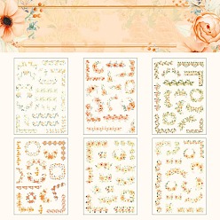 Оранжевый Старинный растительный коллаж европейский цветочный бордюр, 6шт самоклеящиеся наклейки из ПВХ, Украшение дневника для фотоальбома своими руками, оранжевые, 148x210 мм
