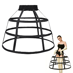 Black Polyester & Steel 3 Hoops Petticoat, Crinoline Fishbone Hollow Bird Cage Skirt, Black, 500~520x550mm