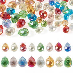Mixed Color 50Pcs 2 Styles Electroplate Transparent Glass Beads Sets, Teardrop, Top Drilled Beads, Faceted, Mixed Color, 7.5~11x5.5~8mm, Hole: 0.9~1mm, 25pcs/style