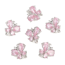 Pink Barres d'espacement en laiton micro-pavé de zircone cubique Shegrace Butterfly, sans cadmium et sans plomb et sans nickel, plaqué longue durée, platine, rose, 12x12.5x7mm, Trou: 1.6mm