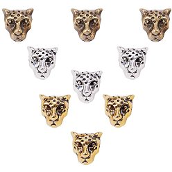 (52) Непрозрачная лаванда Сплавочные овальные бусины тибетского стиля , леопард головы, без свинца и без никеля , разноцветные, 10x9x7 мм, отверстие : 1.5 мм