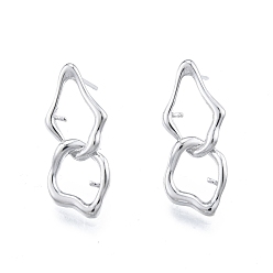 Platinum Brass Stud Earring Findings, for Half Drilled Beads, Twist Double Rhombus, Platinum, 24x10.3mm, Pin: 0.8mm and 0.7mm(for half drilled beads)