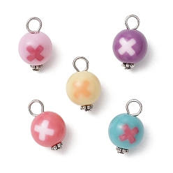 (52) Непрозрачная лаванда Подвески из сплава и акрила, круглые с буквой х, разноцветные, 18x11.5 мм, отверстие : 3~3.5x4~4.5 мм
