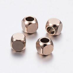 Rose Gold Ion Plating(IP) 304 Stainless Steel Beads, Cube, Rose Gold, 4x4x4mm, Hole: 2.5mm