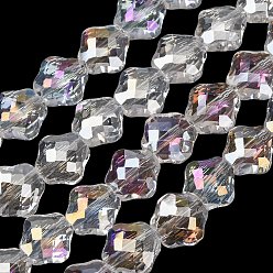 Clear AB Electroplate Transparent Glass Beads Strands, Rhombus, AB Color Plated, Faceted, Clear AB, 8x8x5mm, Hole: 1.3mm, about 72pcs/strand, 23.23''(59cm)