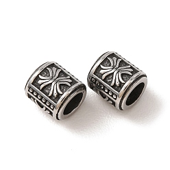 Cross 316 cuentas europeas quirúrgicas de acero inoxidable, abalorios de grande agujero, columna con palabra feliz, plata antigua, cruzar, 9x8~8.5 mm, agujero: 5 mm