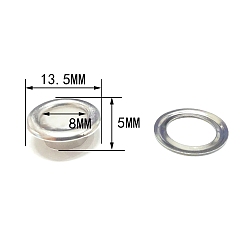 Серебро Латунные втулки, с железной прокладкой, для изготовления пакетов, плоско-круглые, серебряные, 1.35x0.5 см, отверстие : 8 мм