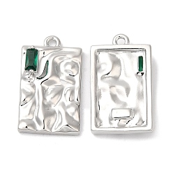 Real Platinum Plated Brass Micro Pave Cubic Zirconia Pendants, Nickel Free, Rectangle, Real Platinum Plated, 22.5x13x4mm, Hole: 1.5mm