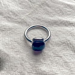 Сине-фиолетовый Квадратный 304 нержавеющая сталь со стеклянными кольцами для пальцев, цвет нержавеющей стали, синий фиолетовый, 10 мм, размер США 7 (17.3 мм)