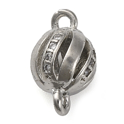 Платина Шармы-соединители из латуни с микропаве из прозрачного кубического циркония, полые круглые звенья, без свинца и без кадмия, платина, 13x7.5 мм, отверстие : 1.6 мм