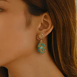 Золотой Винтажные серьги-гвоздики из натуральной бирюзы, золотые, 45x20 мм